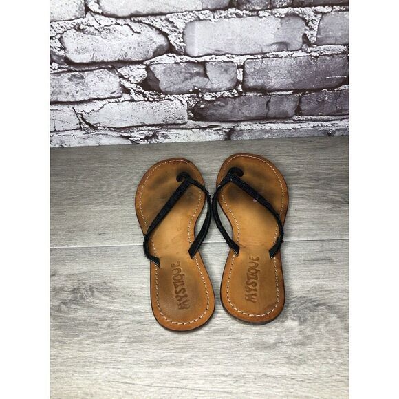 Mystique Black Leather Snake Skin Thong Flip Flops Sandals Women Sz 9M US/40EU - Picture 6 of 16